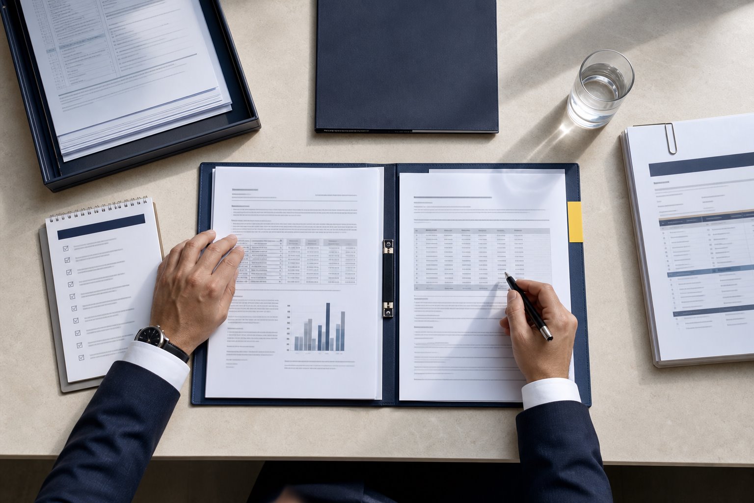 Finance manager preparing a UAE Corporate Tax filing and reviewing business records