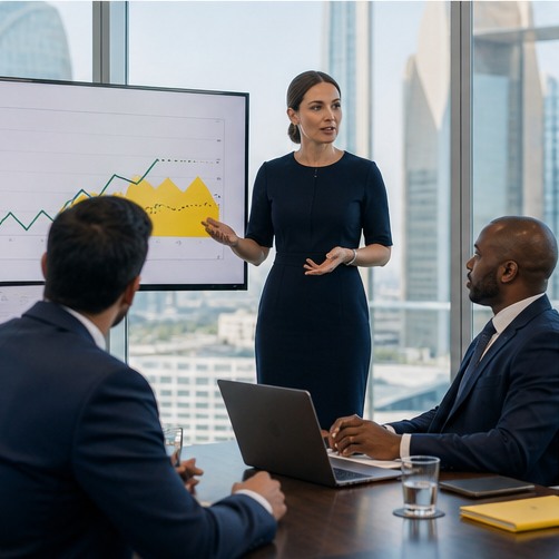 Finance director presenting a business forecast