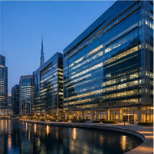 Modern Dubai financial district offices